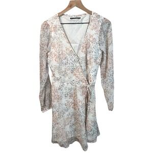 Abercrombie & Fitch Womens Medium Multicolor Long Puff Sleeve Chiffon Wrap Dress